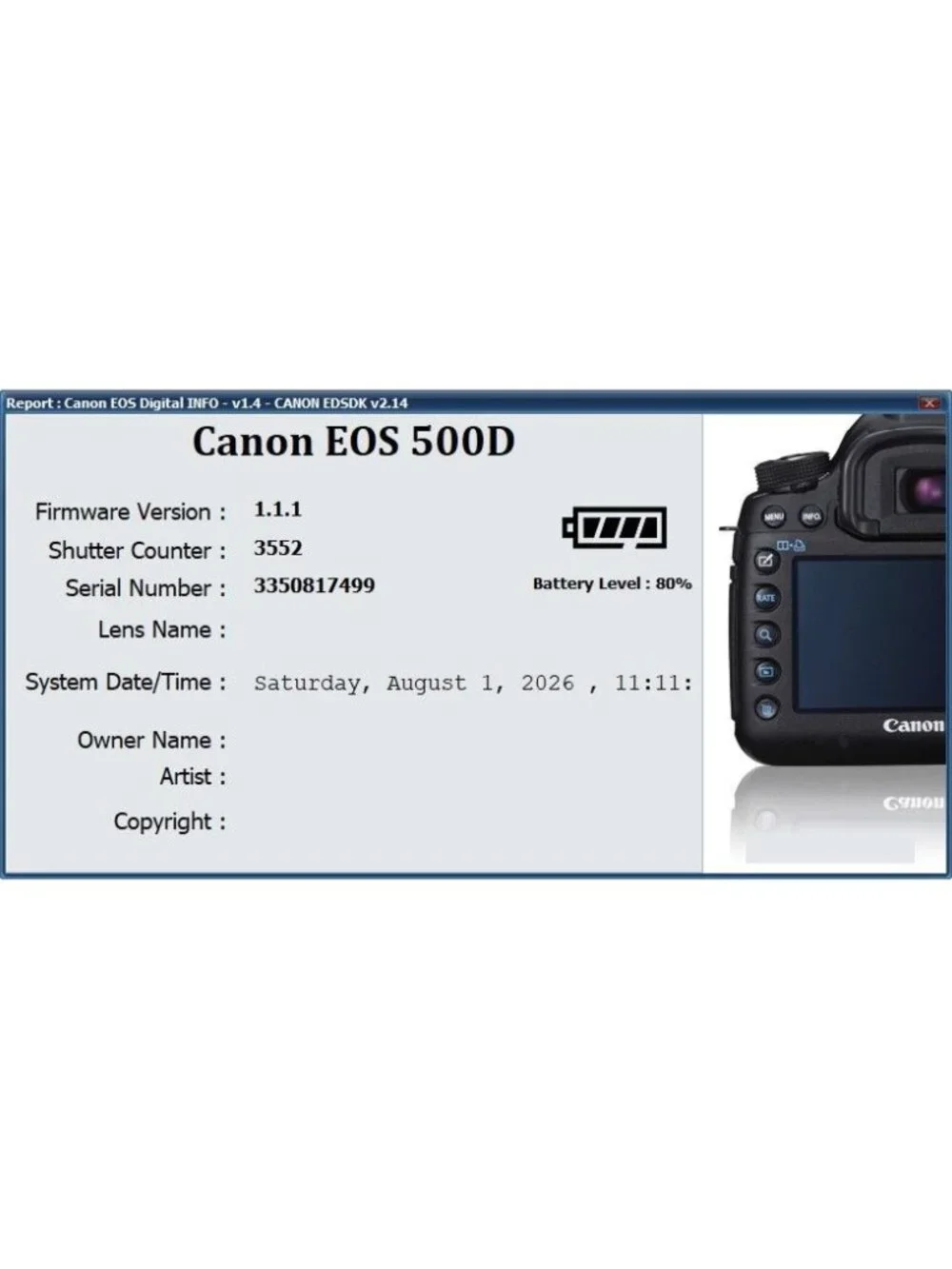 Canon EOS Rebel 500D/T1i Digital DSLR Camera 15.1MP 18-55mm Lens 3,552 Clicks